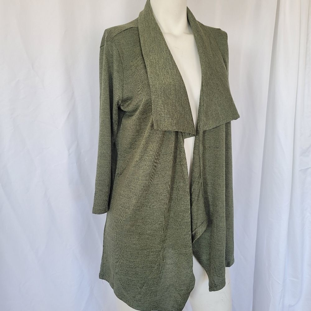 NY Collection Olive Draped Open Front Cardigan